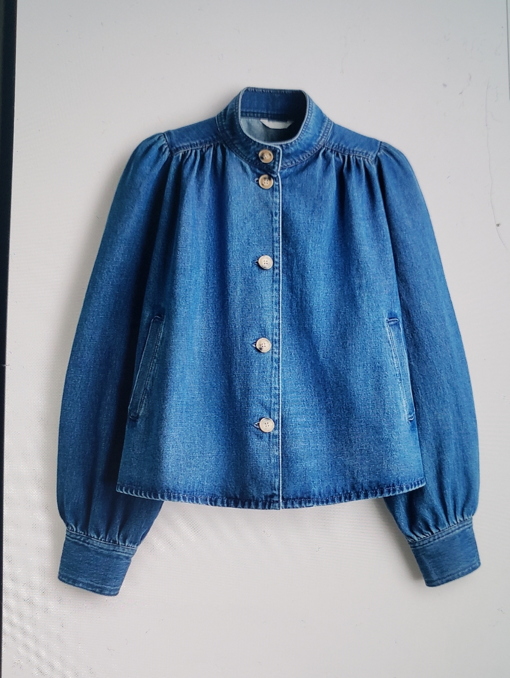🆕️  H&M Denim Blue Puff Sleeve Twill Jacket Size XXL